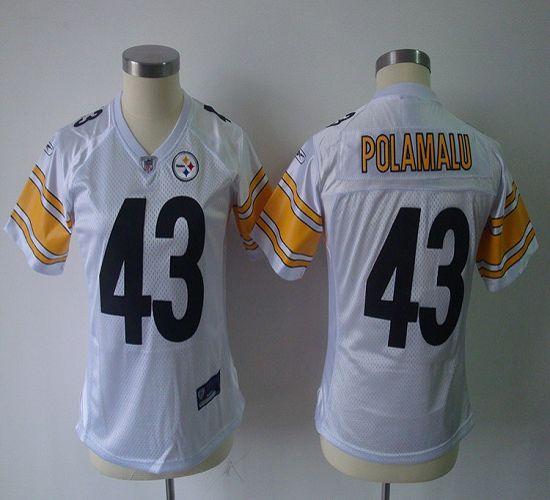 Steelers #43 Troy Polamalu White Women's Team Color Stitched NFL Jersey